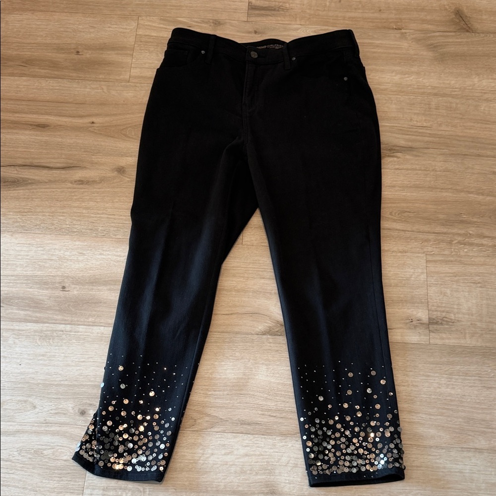 Chico's Girlfriend Black Ankle Jeans with Sequin Embellishments